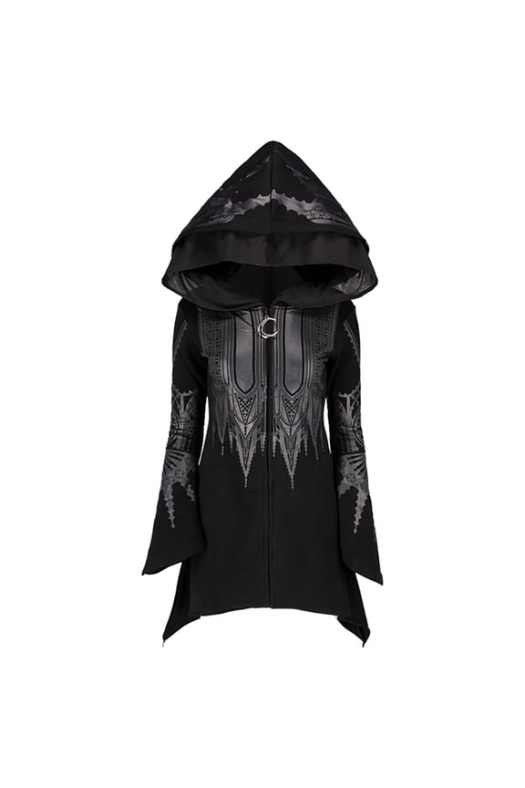 Gothic Hoodies for Women 2025 Punk Goth Long Sleeve Hooded Sweatshirt Zip Up Cardigan Jackets Pullover Tops