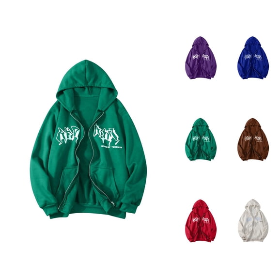 Gothic Hoodies for Women 2026 Fall Winter Casual Long Sleeve Y2K Aesthetic Zip Up Graphic Hooded Sweatshirt with Pockets