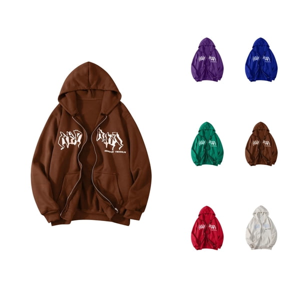 Gothic Hoodies for Women 2026 Fall Winter Casual Long Sleeve Y2K Aesthetic Zip Up Graphic Hooded Sweatshirt with Pockets