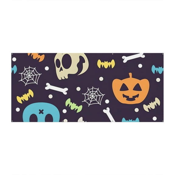Gothic Horror Garage Door Cover - 13x6ft Scary Skeleton Skull Spider Cobweb Design Outdoor Polyester Backdrop
