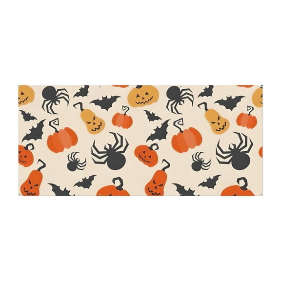 Gothic Horror Garage Door Cover - 13x6ft Scary Skeleton Skull Spider Cobweb Design Outdoor Polyester Backdrop