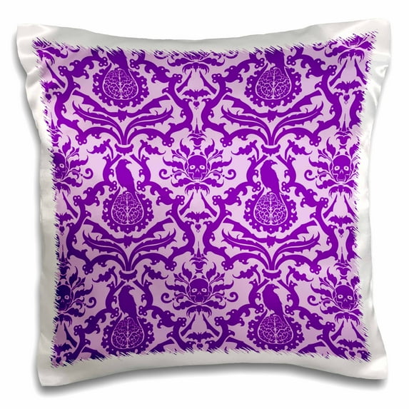 3dRose, Gothic Horror Purple Zombie Damask Wallpaper Design, 16x16 inch Pillow Case