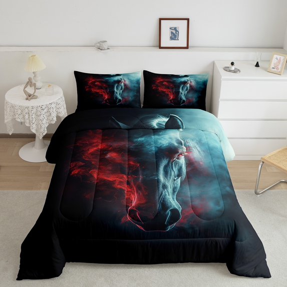 Gothic Horse Comforter Set Exotic Wildlife Quilt,Goth Western Animals Bedding Set,Cowboys Farm Animals Duvet Insert,Farmhouse Decor