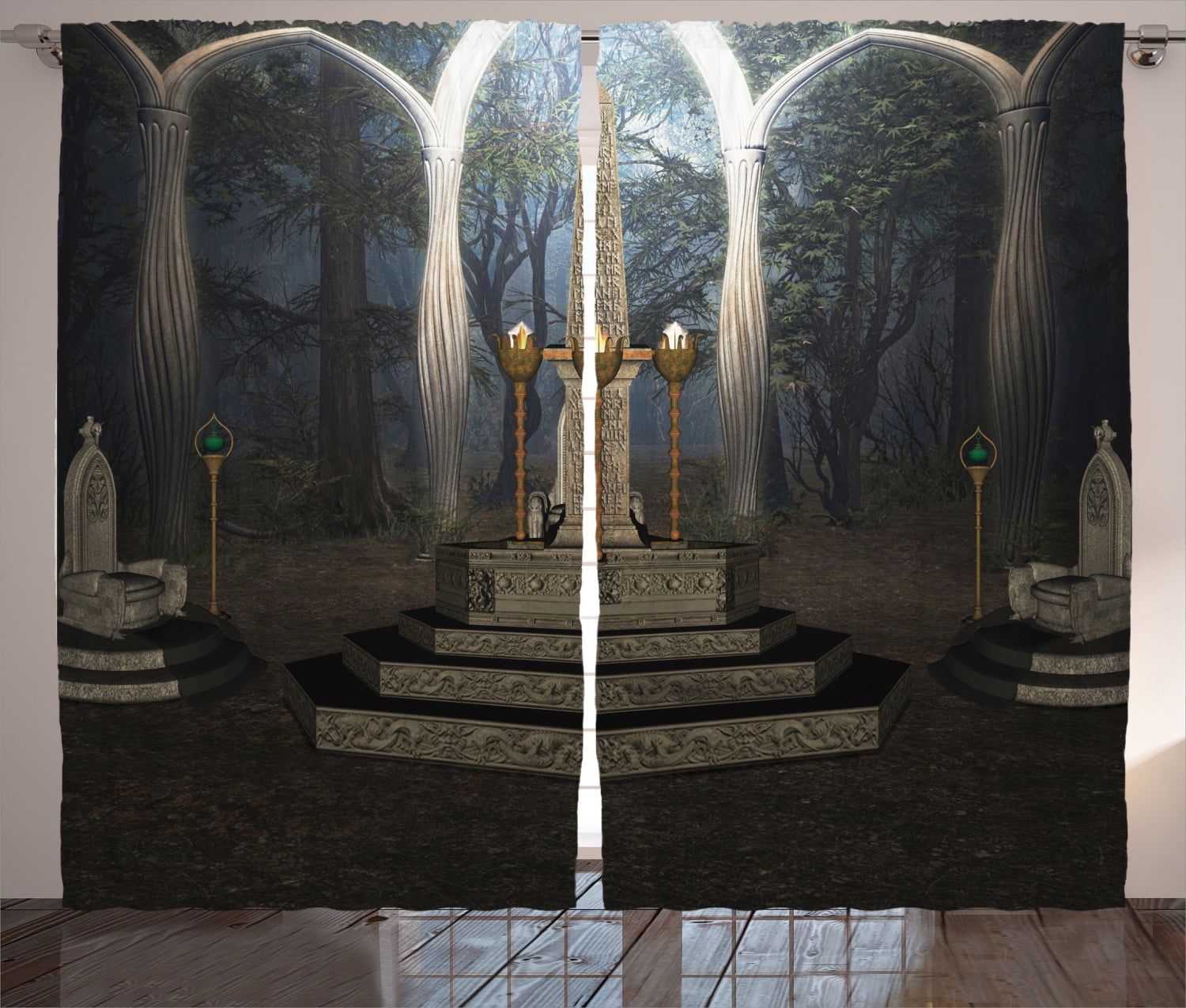 Ambesonne Gothic Curtains 2 Panel Set, Secret Forest, 108" x 84", Dark ...