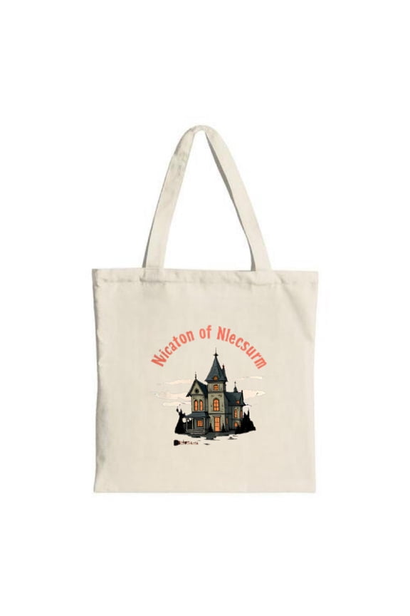 Gothic House Tote Bag - Dark Design with ' Niraton of Mlesumr ' Text Perfect for Spooky Parties Travel & Shopping - Reusable Canvas Bag