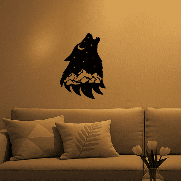Gothic Howling Wolf Metal Wall Art Black Dark Academia Decor for Living Room Bedroom Office Halloween Christmas Gift