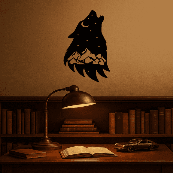 Gothic Howling Wolf Metal Wall Art Dark Academia Decor for Living Room Bedroom Office Gift