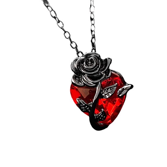 Gothic Inspired Clavicle Necklace Adjustable Length Neckchain Rose And Heart Charm Designs Collarbone Chain