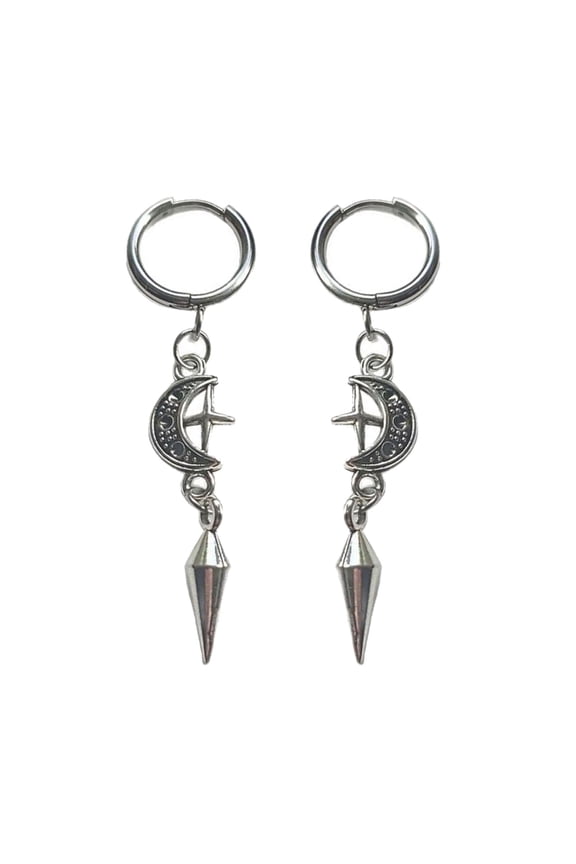 Gothic Inspired Earrings with Spiky Design and Moon Star Details Punk Accessory