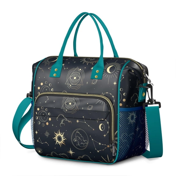Gothic Insulated Lunch Bag – Large Leakproof Cooler Tote with Celestial Sun and Moon Print, Dual Compartment Reusable Lunch Box for Astrology Lovers
