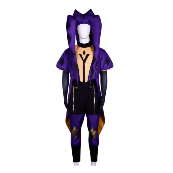 Gothic Jester Halloween Costumes, Purple Gothic Clown Hooded Outfit and Mask Set for Halloween Party Anime Cosplay, 2 Piece, XS