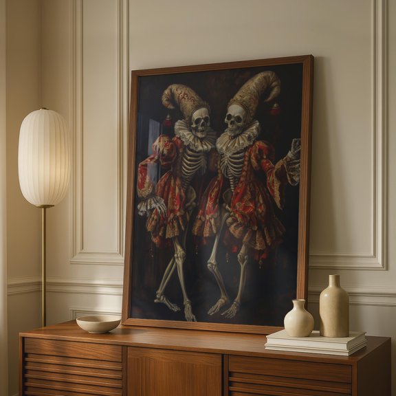 Gothic Jester Skeletons Baroque Dance Macabre Poster , Poster Print Only