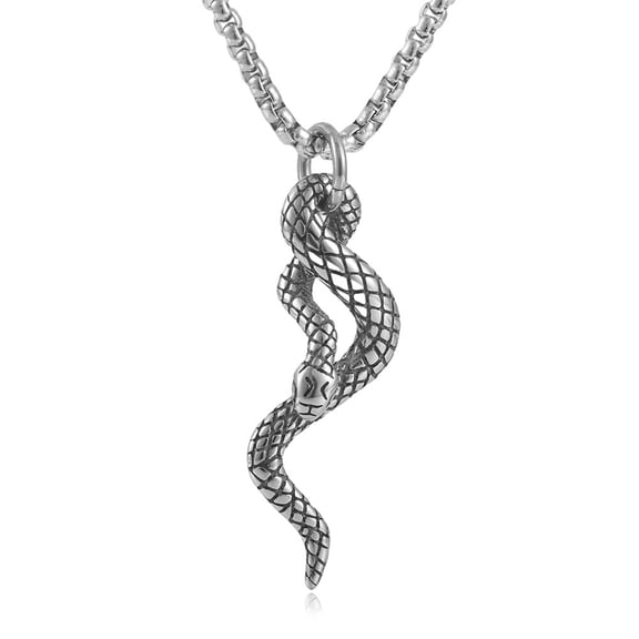 Gothic Jewelry Men's Stainless Steel Animal Snake Pendant Chain Necklace