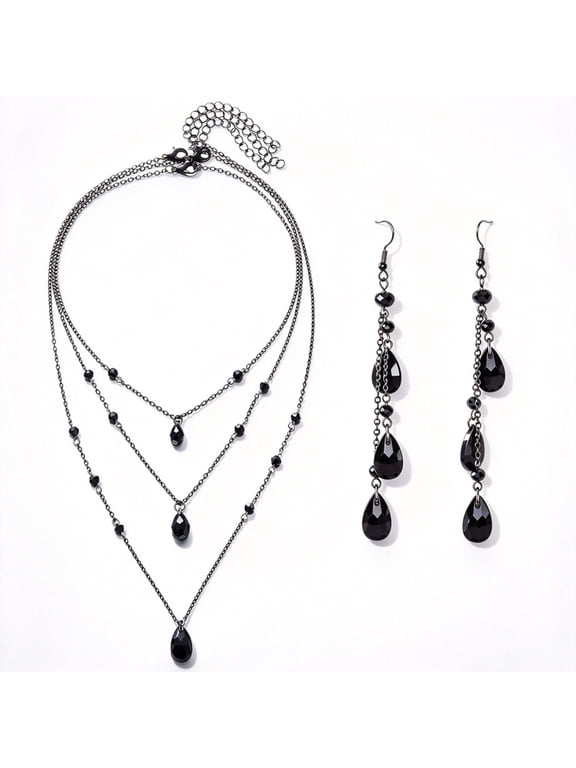 Gothic Jewelry Set for Women Black Drop Tassel Emo Y2K Earring Necklace