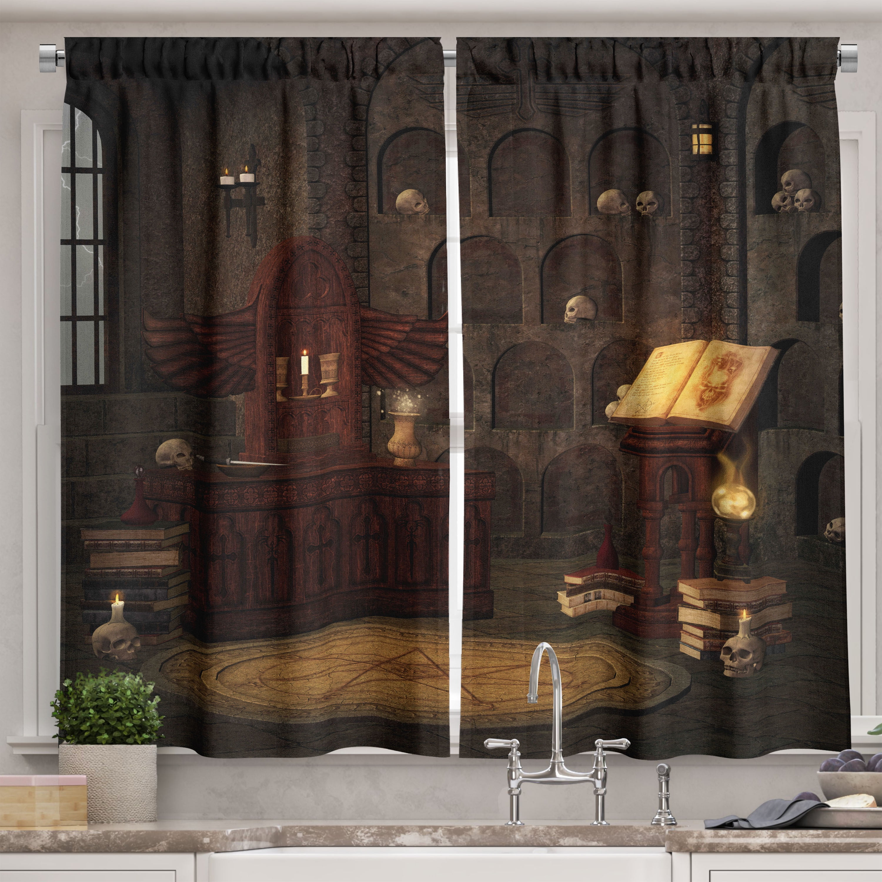 Gothic Kitchen Curtains, Chamber of Secret Rite with Skulls on the Wall ...