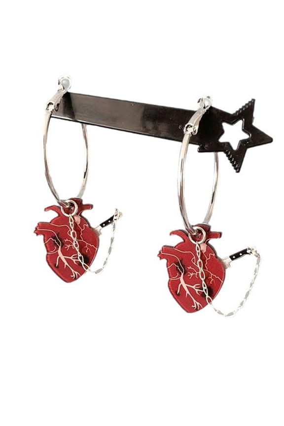 Gothic KniChainfe Through Heart Earrings Vintage Detachable Dangle Ear