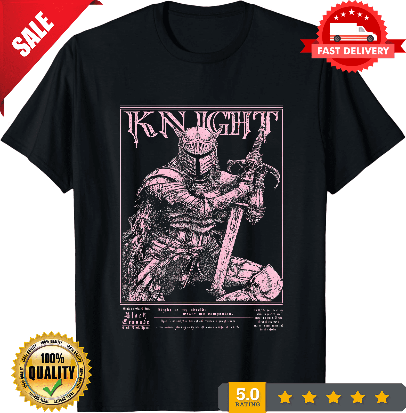 Gothic Knight T-shirt, Medieval Goth Shirt, Dark Knight Style, Emo ...