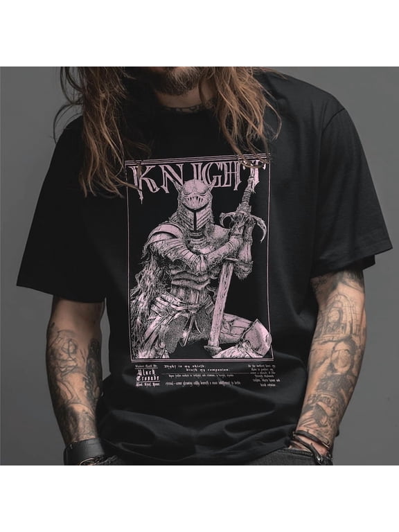 Gothic Knight T-shirt, Medieval Goth Shirt, Dark Knight Style, Emo Knight Design, Punk Warrior Art, Alternative Fashion, Black Armor Top