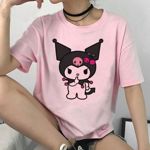 Gothic Kuromi Top Tee Cartoon T Shirt Sanrio Kuromi Women Manga T-shirt Y2k Graphic Tshirt Streetwear Top Tees Female Grunge