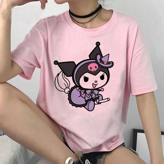 Gothic Kuromi Top Tee Cartoon T Shirt Sanrio Kuromi Women Manga T-shirt Y2k Graphic Tshirt Streetwear Top Tees Female Grunge