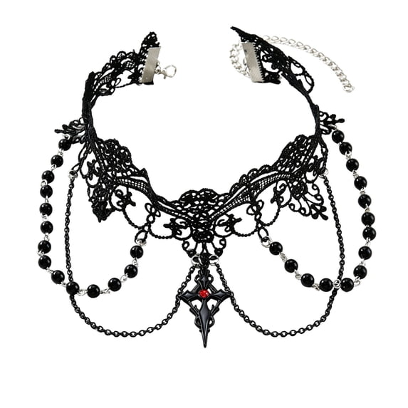 Gothic Lace Choker Necklace for Women Vintage Goth Rose Necklace Halloween Party Charm Jewelry C 42cm