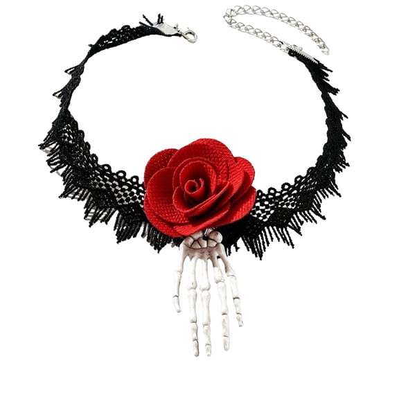 Gothic Lace Choker Necklace for Women Vintage Goth Rose Necklace Halloween Party Charm Jewelry D 40.5cm