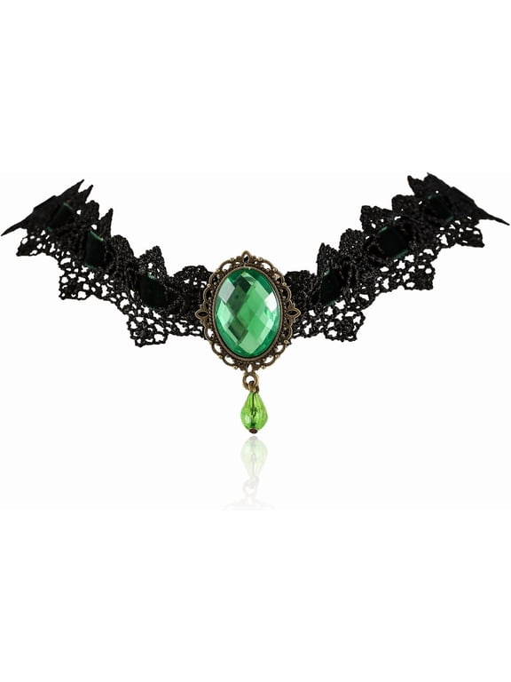 Choker Necklace with Vintage Crystal Gems - Vampire Bat Design, Perfect for Halloween, Parties & Costumes