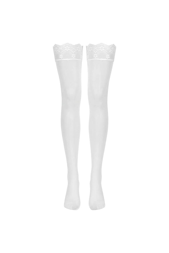 Gothic Lace Ruffle Trim Over The Knee Socks, Cotton Mid Calf Socks, One Size