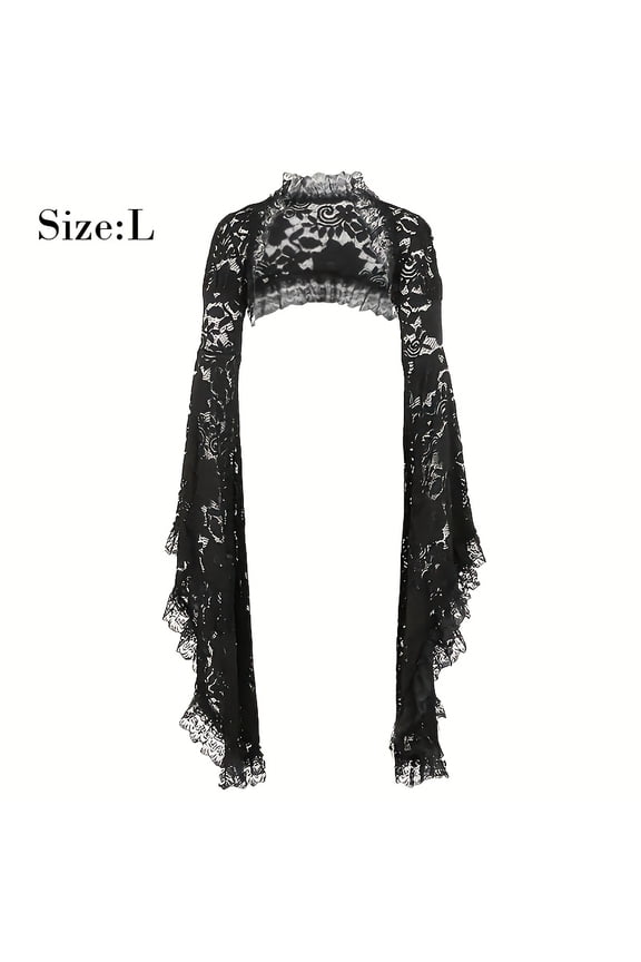 Gothic Lace Shrug for Women, Victorian Style Lace Bolero Cardigan Long Sleeve Mesh Crop Shrug, Sheer Gothic Lace Cover Up Top for Goth Outfit Y2K