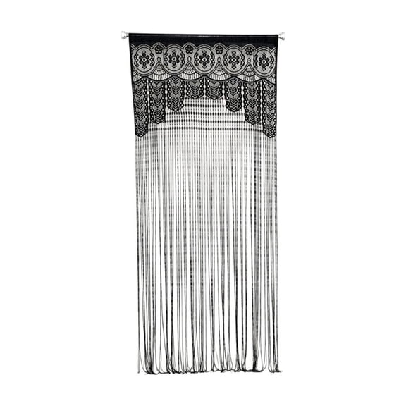 Gothic Lace Top Beaded String Curtain Panel Decorative Doorway Room Divider Window Treatment 39.37*78.74In