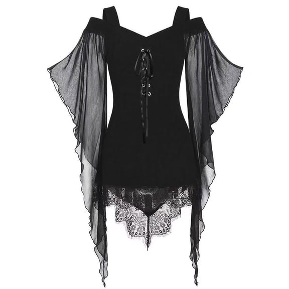 Gothic Lace Up Dress for Women Off-Shoulder Vintage Dresses Bell Sleeve Steampunk Medieval Costume Cosplay Halloween Dresses