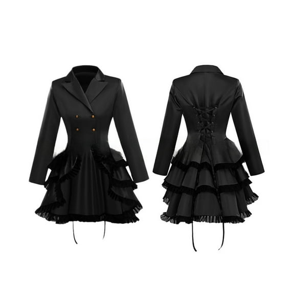 Gothic Lace Vintage Stage Performance Dress Double Breasted Medieval Renaissance Costume for Women