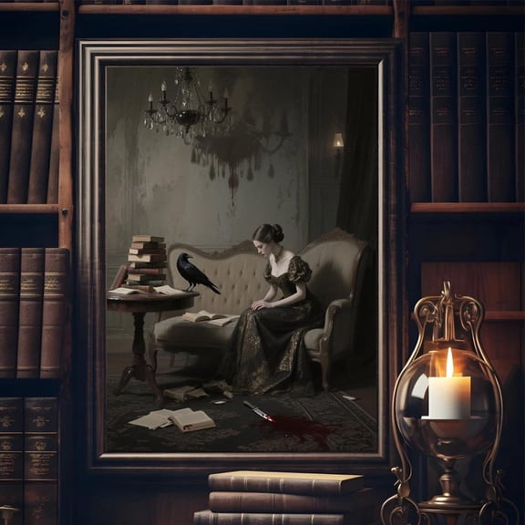 Gothic Lady With Raven Poster Victorian Horror Dark Art Home Decor, 24x36 UNFRAMED