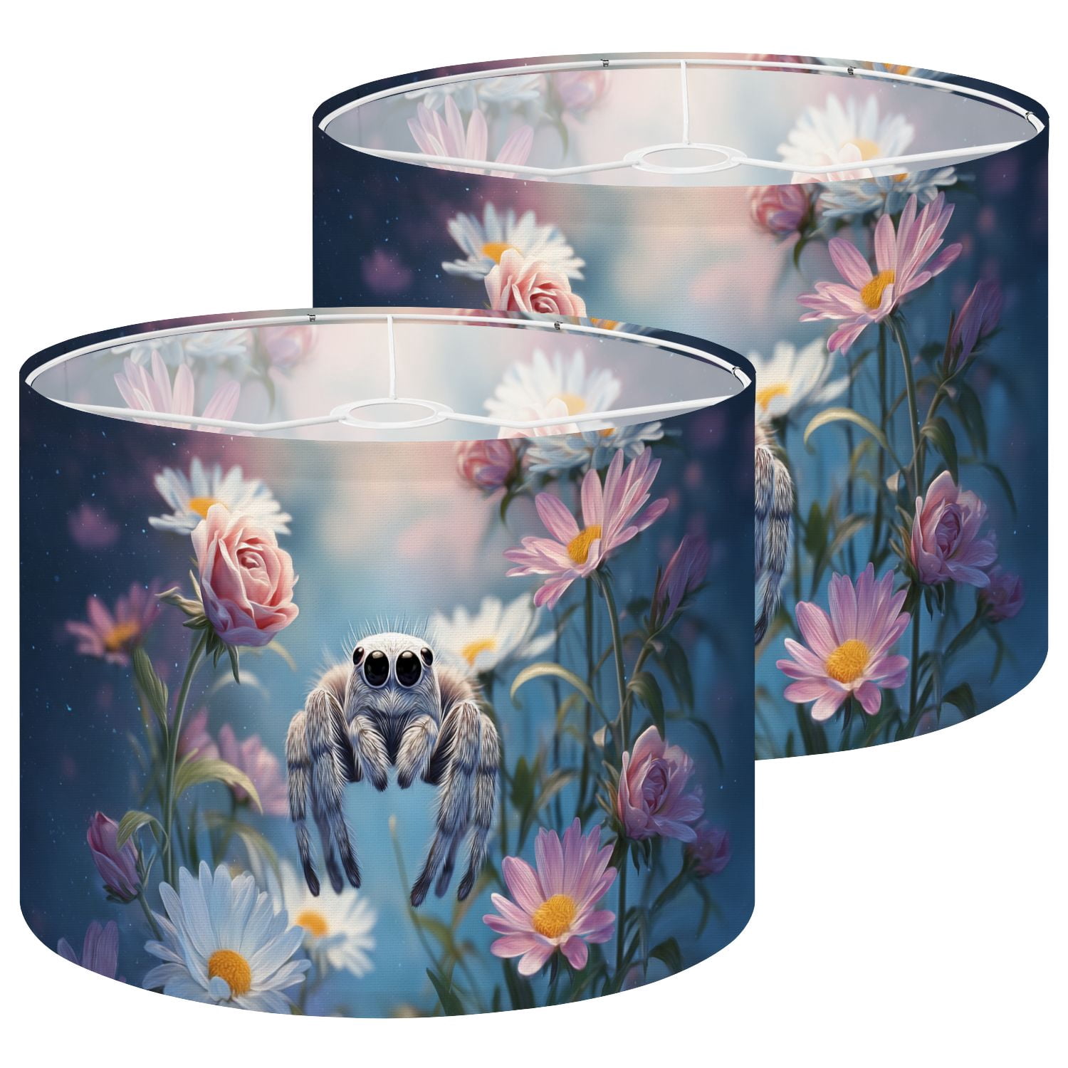 Gothic Lampshades 2 Pack Cute Furry Jumping Spiders Soft Pastel Flowers 13"x13"x10" Light Shade for Table Lamps Floor Lamp Shades Lampshade Replacement Easy Assembly