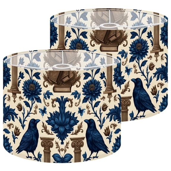 Gothic Lampshades 2 Pack Dark Floral Raven Butterfly Vintage Elements Blue Gold 13"x13"x10" Light Shade for Table Lamps Floor Lamp Shades Lampshade Replacement Easy Assembly