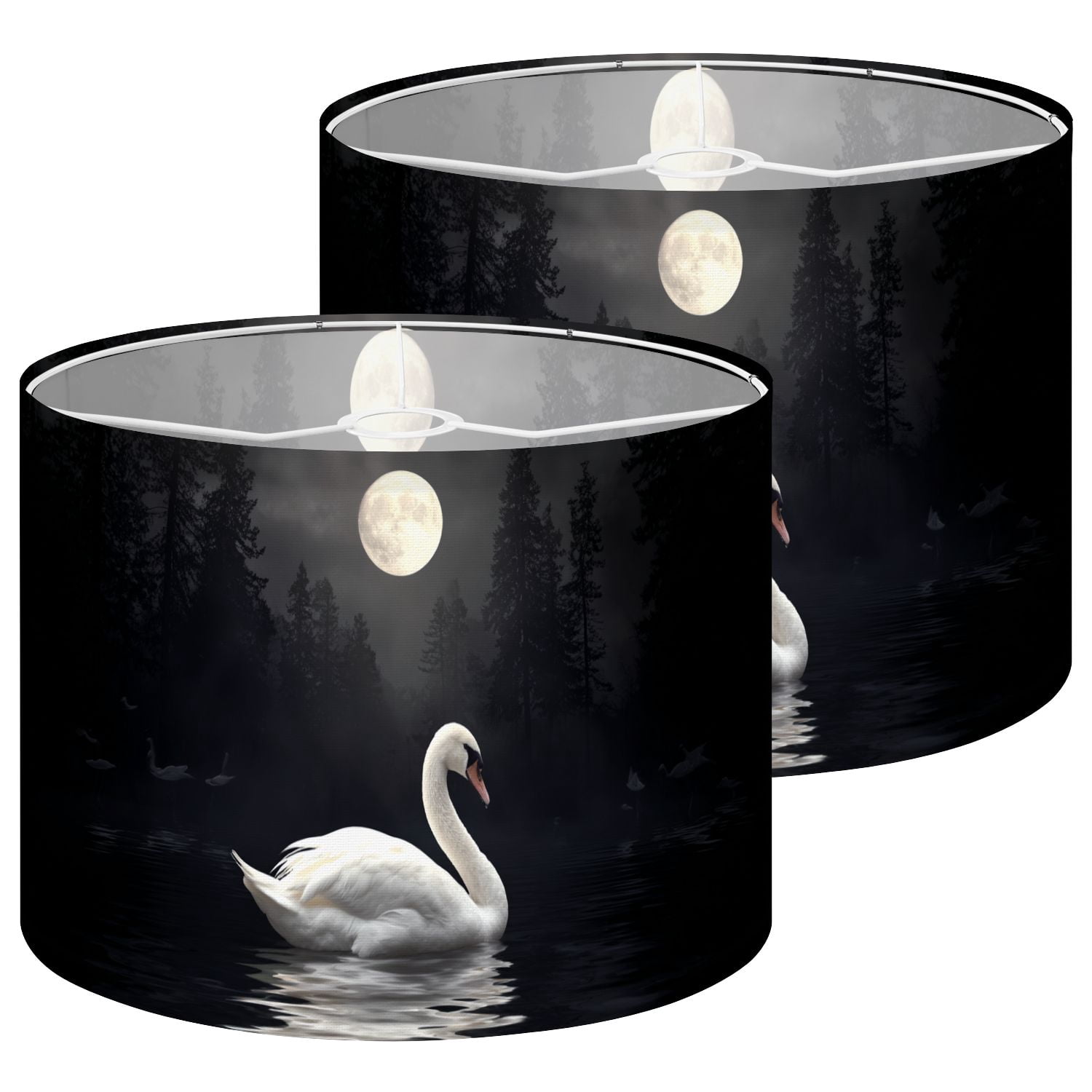 Gothic Lampshades 2 Pack Elegant White Swan Dark Lake Forest Silhouette 13"x13"x10" Light Shade for Table Lamps Floor Lamp Shades Lampshade Replacement Easy Assembly