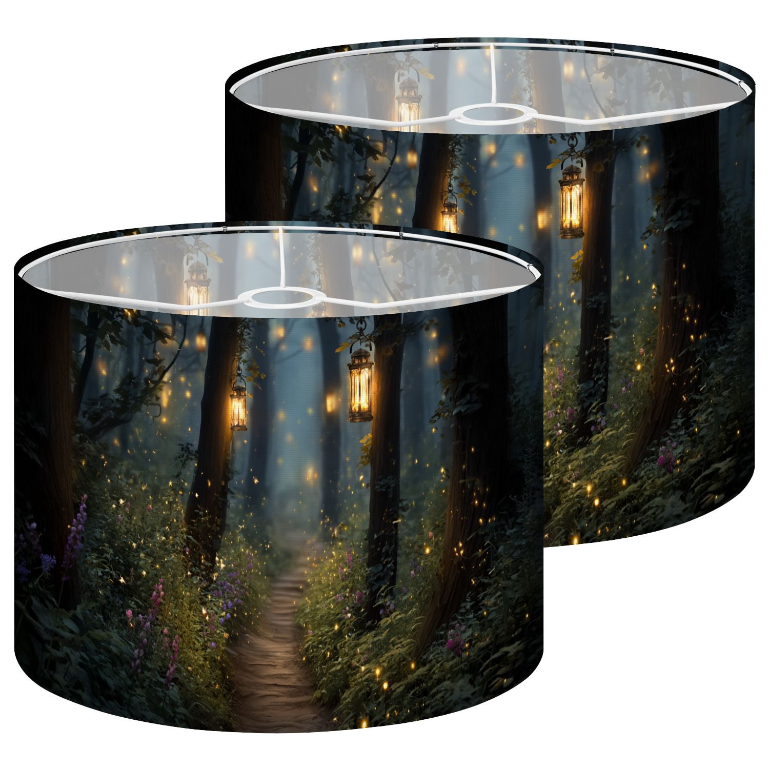 Gothic Lampshades 2 Pack Forest Path Lanterns Glowing Fireflies Misty Woodland Dusk 13"x13"x10" Light Shade for Table Lamps Floor Lamp Shades Lampshade Replacement Easy Assembly