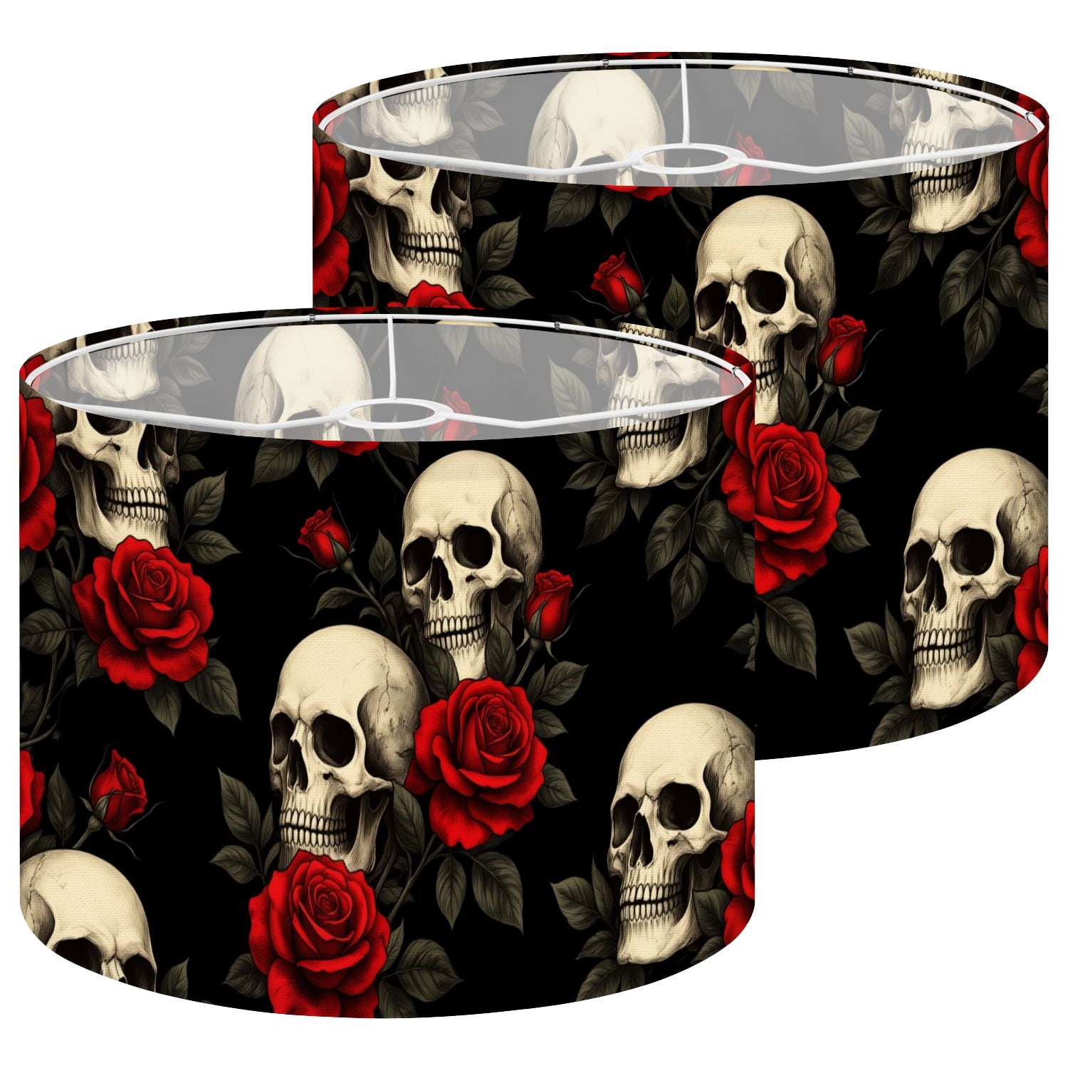 Gothic Lampshades 2 Pack Skulls Red Roses Floral Black 13"x13"x10" Light Shade for Table Lamps Floor Lamp Shades Lampshade Replacement Easy Assembly