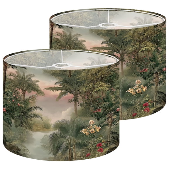 Gothic Lampshades 2 Pack Tropical Jungle Palm Trees Vibrant Flowers Soft Morning Light 13"x13"x10" Light Shade for Table Lamps Floor Lamp Shades Lampshade Replacement Easy Assembly