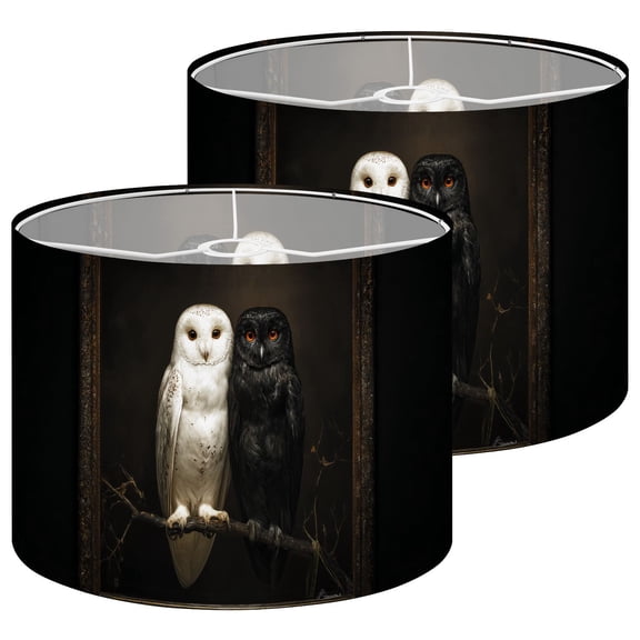 Gothic Lampshades 2 Pack White Black Owl Pair Dark Vintage Gothic 13"x13"x10" Light Shade for Table Lamps Floor Lamp Shades Lampshade Replacement Easy Assembly