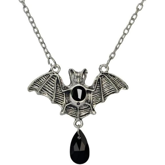 Gothic Large Bat Pendant Necklace Red Black Vintage Crystal Bat Pendant Punk Witch Vampire Role Playing Character Halloween Jewelry Gift