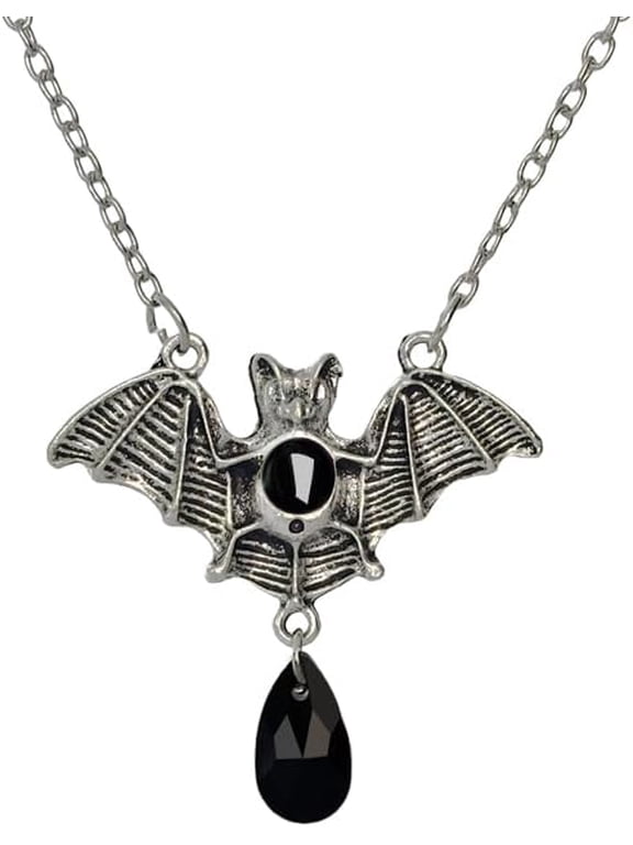 Gothic Large Bat Pendant Necklace Red Black Vintage Crystal Bat Pendant Punk Witch Vampire Role Playing Character Halloween Jewelry Gift