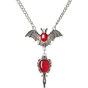 Gothic Large Bat Pendant Necklace Red Black Vintage Crystal Bat Pendant Punk Witch Vampire Role Playing Character Halloween Jewelry Gift