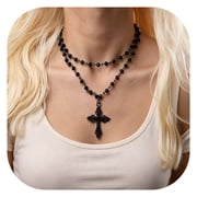 Gothic Layered Cross Choker Necklace, Black Bead Cross Choker, Gothic Emo Grunge Necklace, Costume Jewelry, Halloween Christmas Jewelry Gift for Women