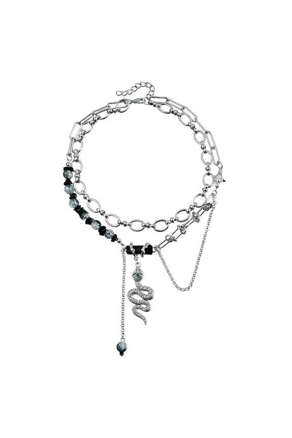 Gothic Layered Snake/Spider Necklace,Vintage Multi-Layered Beaded Snake Pendant Necklace Punk Style Pearl Spider Choker Y2k Jewelry Costume for Women