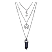 Gothic Layering Necklace Sun Moons Black Crystal Pendant Witch Jewelry For Women Adjustable Length Neckchain