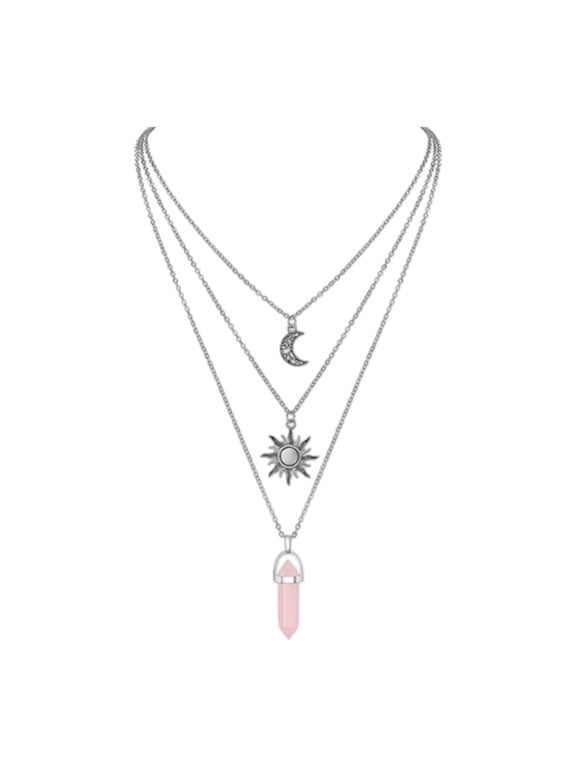 Gothic Layering Necklace Sun Moons Black Crystal Pendant Witch Jewelry For Women Adjustable Length Neckchain