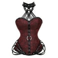 thumbnail image 1 of Gothic Leather Corset Tops for Women Plus Size Halter Steampunk Bustier Corsets Floral Boned Overbust Body Shaper Red, XXXL, 1 of 7