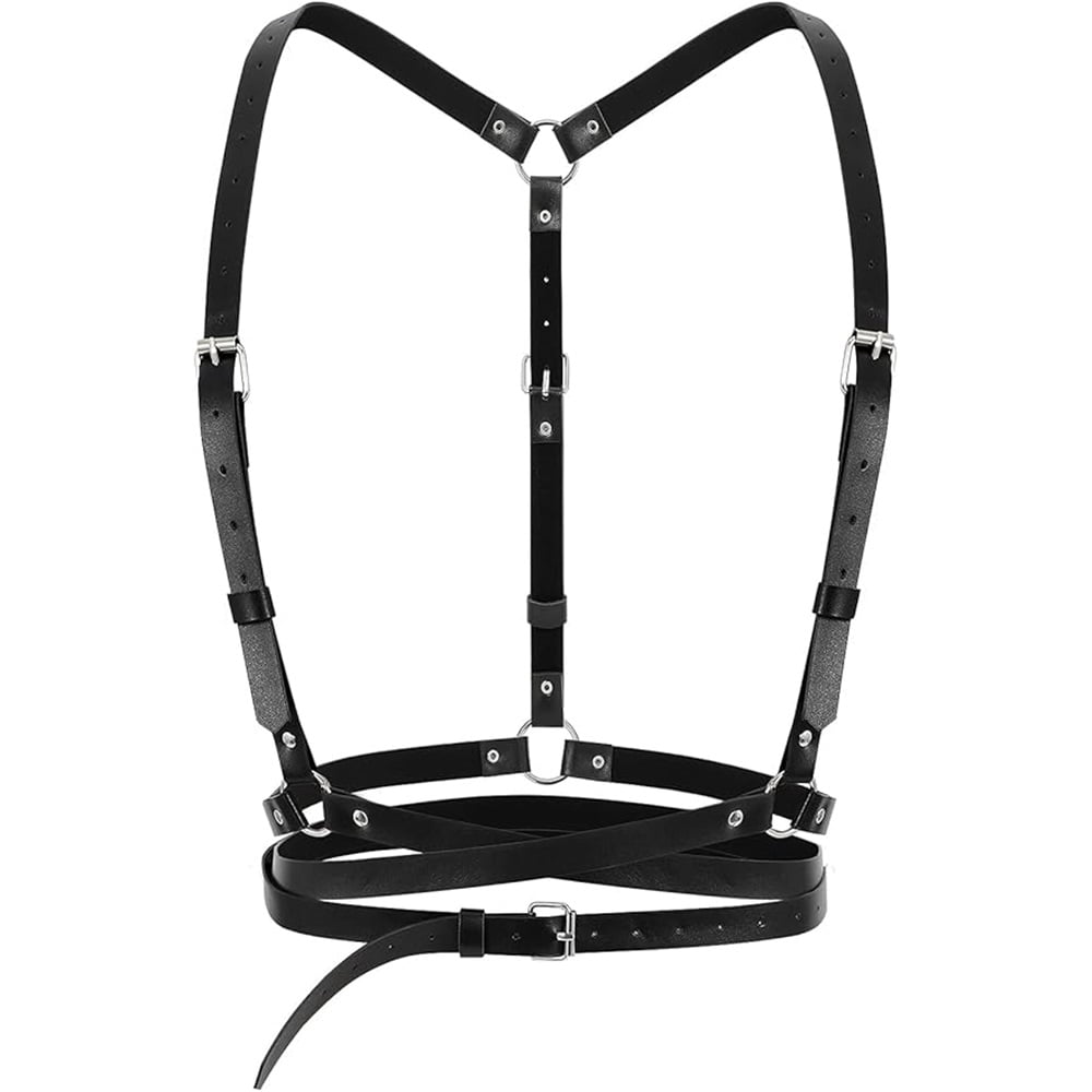 Gothic Leather Waist Harness Belt - Adjustable Chest Vest Body Chain Harness Faux Leather Chest Harness Belt: Adjustable Body Strap With  main image 3