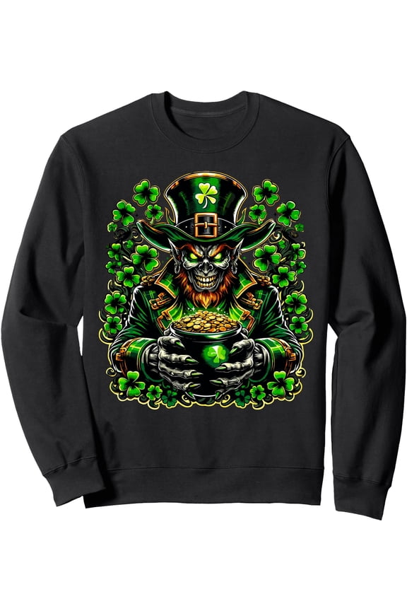 Gothic Leprechaun Pirate Party 2025 Men’s Sweatshirt Lucky Shamrock Hoodie, St. Patrick’s Day Sweatshirt for Men